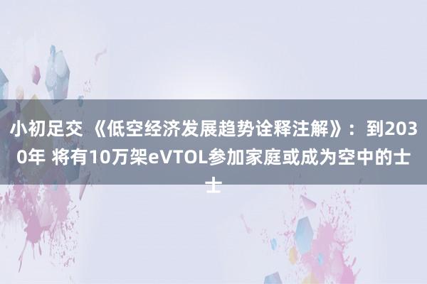 小初足交 《低空经济发展趋势诠释注解》：到2030年 将有10万架eVTOL参加家庭或成为空中的士